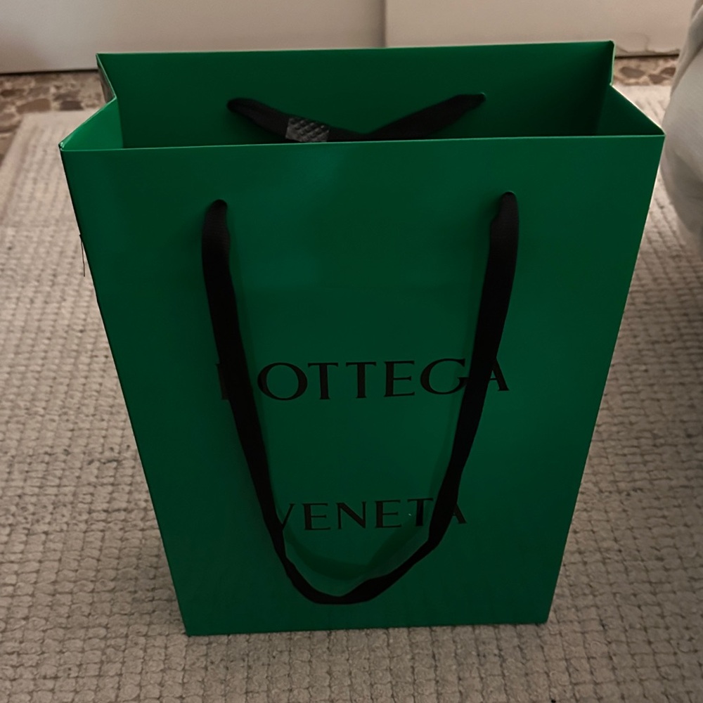 Bottega Veneta Emerald Green Shopping Bag with Black Ribbon Handles